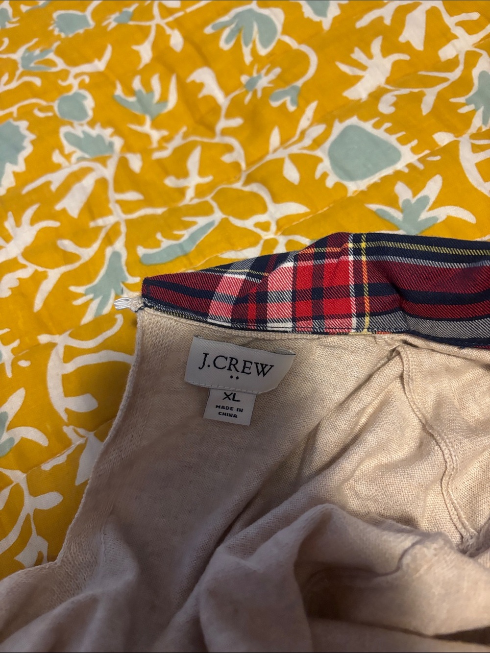J Crew Layered Look Sweater Plaid Collared Knit Tan Red Blue Retro Twofer - Picture 6 of 6